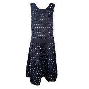 ANN TAYLOR Black White Textured Dotted Lines Sleeveless Dress Womens Sz M Medium